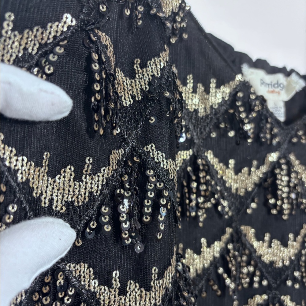 Anthropologie Porridge Black Gold Sequined Fringe V-Neck Tank Top Size Large NWT - Picture 4 of 9
